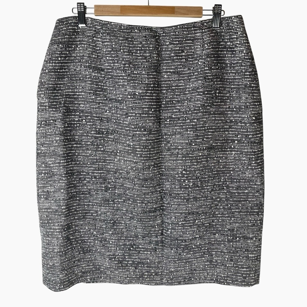 Dana Buchman Tweed Skirt Sz 14 Black White Gray Classic Lined Wool Blend